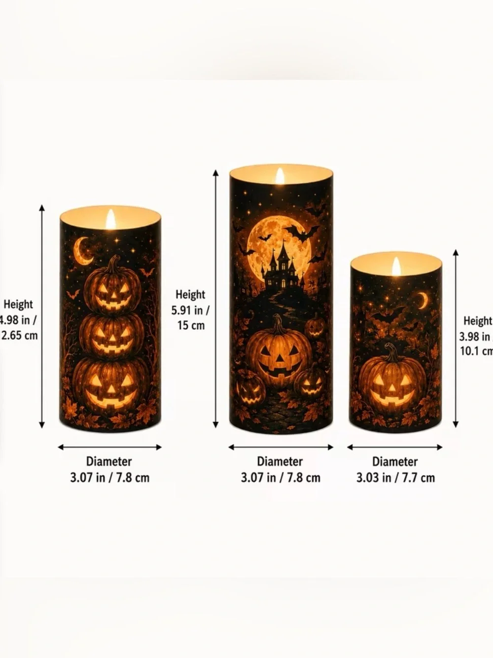 New Halloween LED Pillar Candle Set - Orange Pumpkin Design